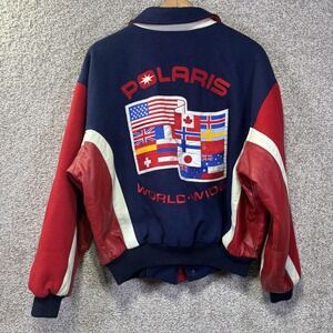 Vintage Polaris Jacket Mens Medium Blue Wool Leather Varsity Worldwide 80s
